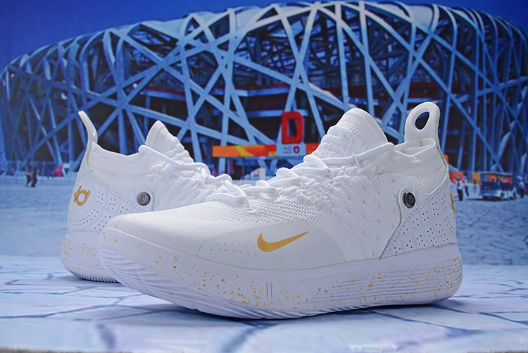 Men Nike Kevin Durant 11 All White Yellow Shoes - Click Image to Close